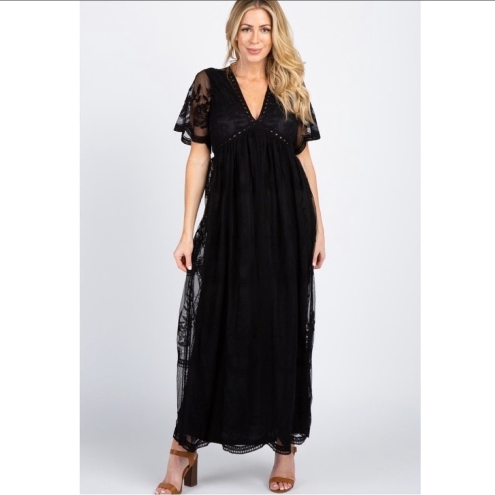 𝅺PinkBlush lace overlay maxi dress worn once